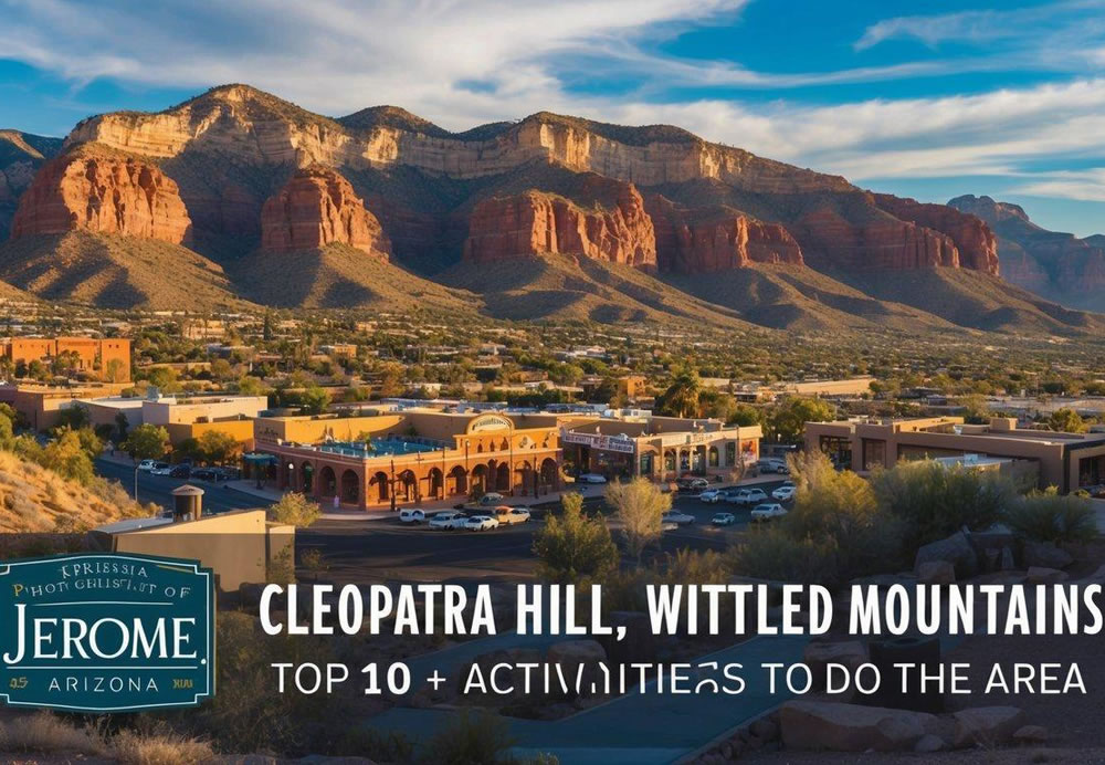 A stunning view of Cleopatra Hill with the charming town of Jerome, Arizona nestled in the mountains, showcasing the top 10 activities to do in the area