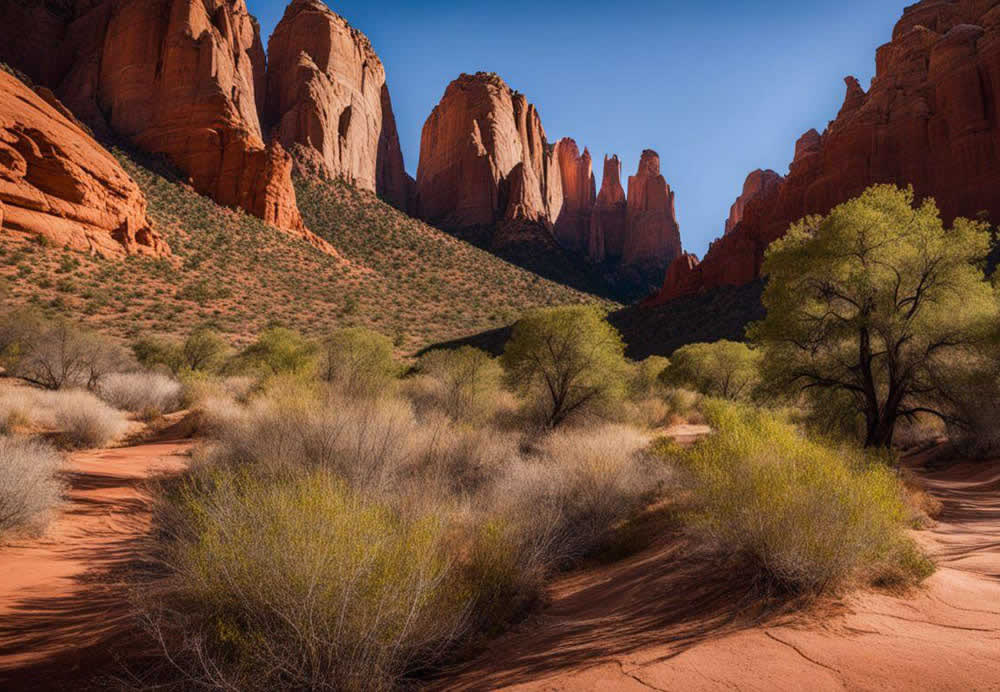 A rocky mountains with trees and bushes with medium confidence