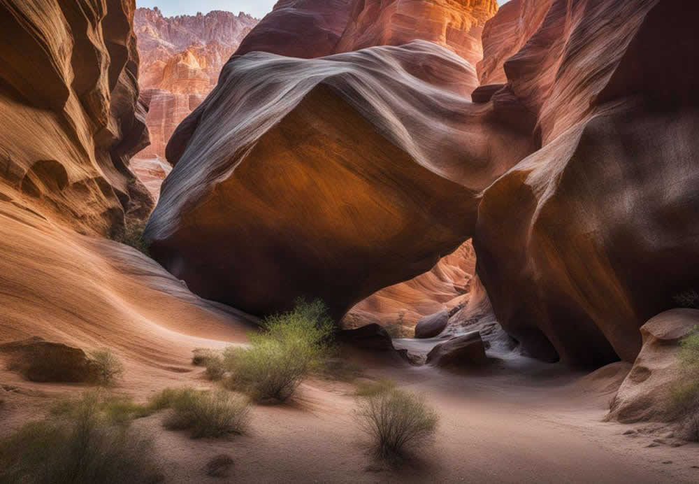 A large rock formation in a canyon