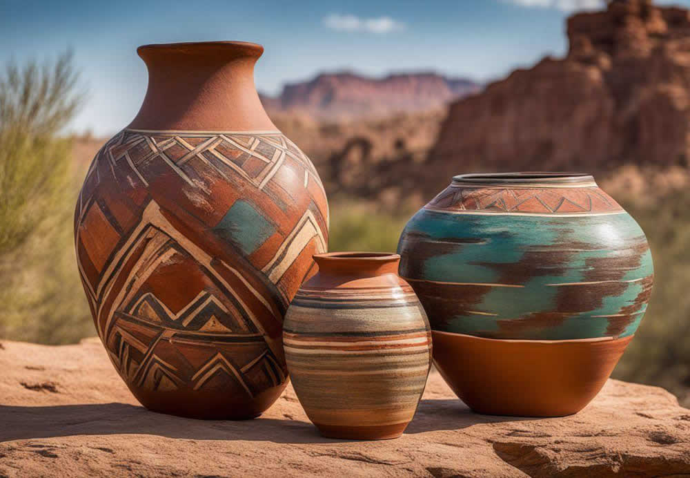 A group of pots on a rock