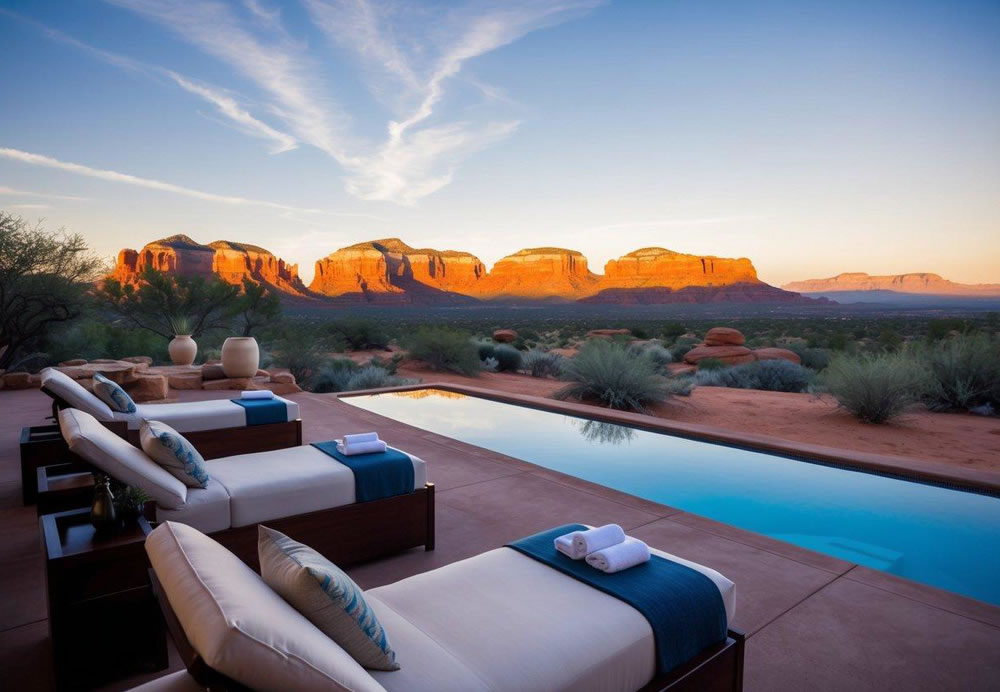 A tranquil desert spa oasis with luxurious treatments and serene wellness retreats nestled in the high-end Sedona landscape